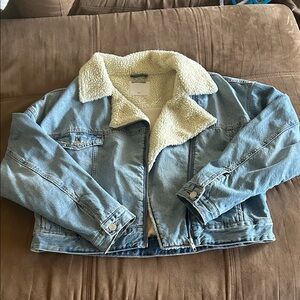 Garage Light Blue Jean Jacket with Cream Sherpa Collar